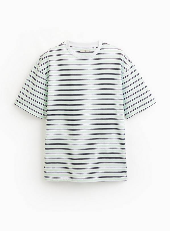 White Stripe Print Relaxed Fit T-Shirt L